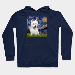 Starry NIght by Van Gogh Adapted to include a West Highland Terrier Hoodie